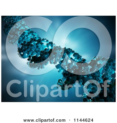 Clipart of a 3d Dna Strand over Blue Light - Royalty Free CGI Illustration by Mopic