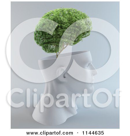 Clipart of a 3d Tree Growing from a White Head in Profile - Royalty Free CGI Illustration by Mopic