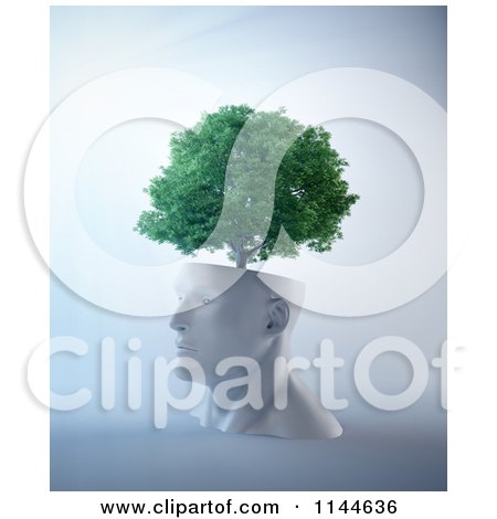 Clipart of a 3d Tree Growing from a White Head - Royalty Free CGI Illustration by Mopic