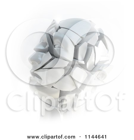 Clipart of a 3d Shattering Stone Head - Royalty Free CGI Illustration by Mopic