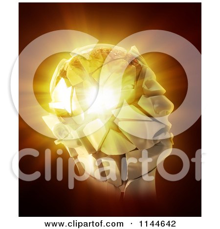 Clipart of a 3d Bursting Stone Head and Light - Royalty Free CGI Illustration by Mopic