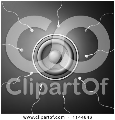 Clipart of a 3d Egg Speaker and Sperm Ear Buds - Royalty Free CGI Illustration by Mopic