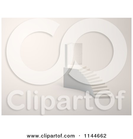 Clipart of a 3d White Staircase and Door - Royalty Free CGI Illustration by Mopic
