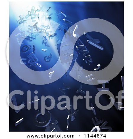 Clipart of 3d Letters Floating over Blue Lights - Royalty Free CGI Illustration by Mopic