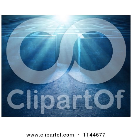 Clipart of a 3d Maze with Blue Light Shining Above It - Royalty Free CGI Illustration by Mopic