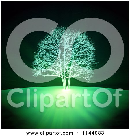 Clipart of a 3d Tree in Glowing Green Light - Royalty Free CGI Illustration by Mopic