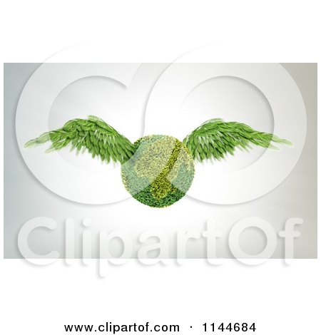 Clipart of a 3d Leafy Earth with Green Wings - Royalty Free CGI Illustration by Mopic