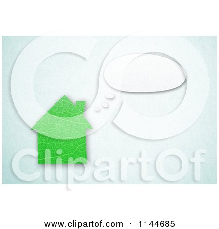 Clipart of a 3d Green Leaf House with a Though Balloon - Royalty Free CGI Illustration by Mopic