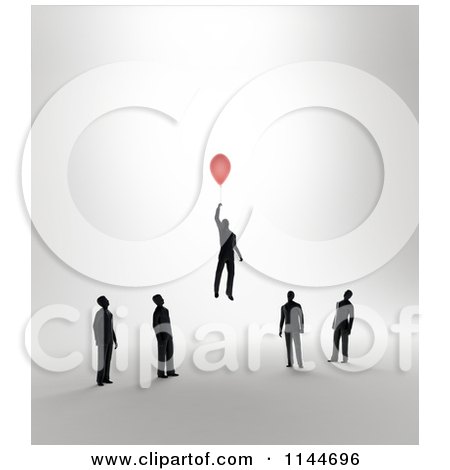 Clipart of 3d Businessmen Watching Another Float Away with a Balloon - Royalty Free CGI Illustration by Mopic