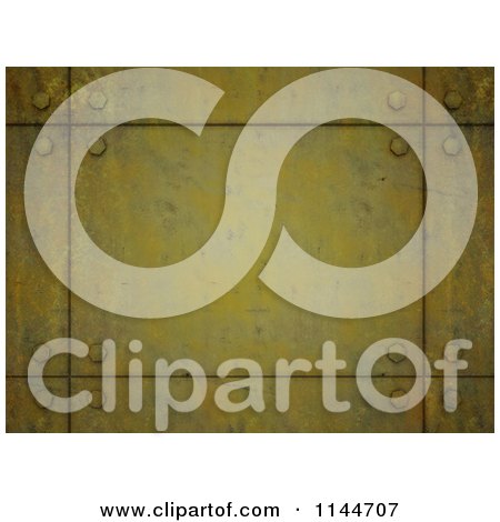 Clipart of a 3d Grungy Yellow Metal Plate Background - Royalty Free CGI Illustration by Mopic