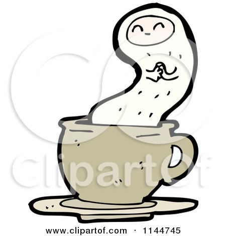 Cartoon of a Tan Coffee Mug and Ghost 1 - Royalty Free Vector Clipart by lineartestpilot
