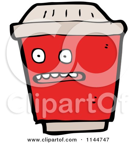 Cartoon of a Surprised Red to Go Coffee Mascot - Royalty Free Vector Clipart by lineartestpilot