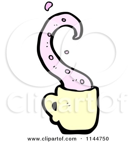 Cartoon of a Yellow Coffee Mug with a Tentacle 1 - Royalty Free Vector Clipart by lineartestpilot