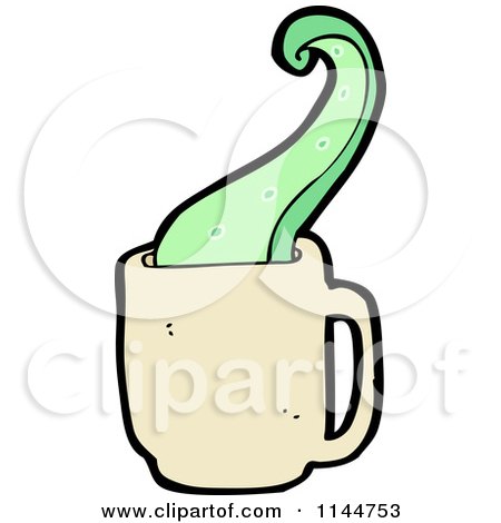 Cartoon of a Beige Coffee Mug with a Tentacle 2 - Royalty Free Vector Clipart by lineartestpilot
