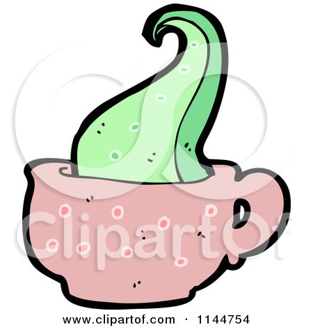Cartoon of a Pink Coffee Mug with a Tentacle - Royalty Free Vector Clipart by lineartestpilot