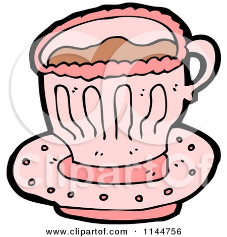 Cartoon of a Pink Coffee Mug 7 - Royalty Free Vector Clipart by lineartestpilot
