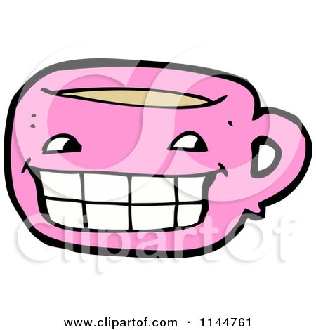 Cartoon of a Pink Coffee Mug Mascot 1 - Royalty Free Vector Clipart by lineartestpilot