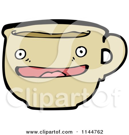 Cartoon of a Tan Coffee Mug Mascot 1 - Royalty Free Vector Clipart by lineartestpilot