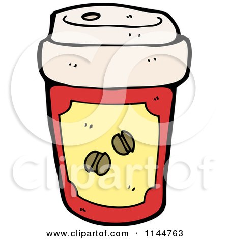 Cartoon of a Red and Yellow to Go Coffee Cup 1 - Royalty Free Vector Clipart by lineartestpilot