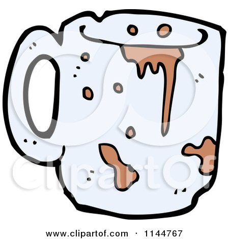 Cartoon of a Messy Blue Coffee Mug - Royalty Free Vector Clipart by lineartestpilot
