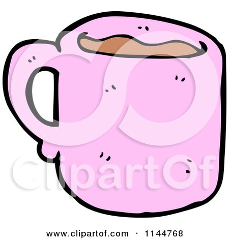 Cartoon of a Pink Coffee Mug 1 - Royalty Free Vector Clipart by lineartestpilot