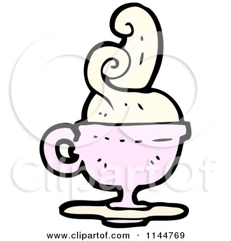 Cartoon of a Pink Coffee Mug with Steam 2 - Royalty Free Vector Clipart by lineartestpilot