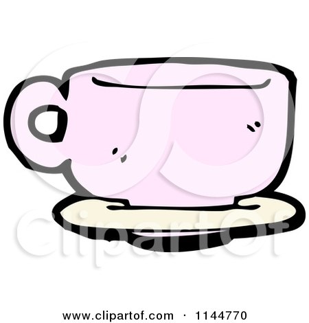 Cartoon of a Pink Coffee Mug 5 - Royalty Free Vector Clipart by lineartestpilot