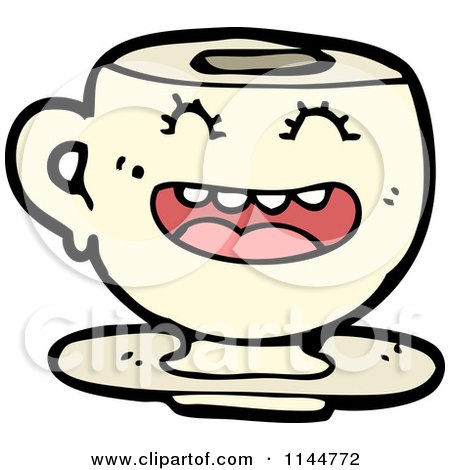 Cartoon of a Laughing Beige Coffee Mug Mascot - Royalty Free Vector Clipart by lineartestpilot