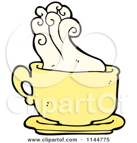 Cartoon of a Yellow Coffee Mug with Steam 1 - Royalty Free Vector Clipart by lineartestpilot
