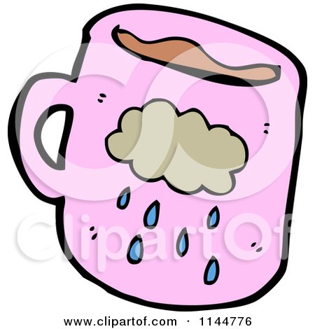 Cartoon of a Pink Coffee Mug with a Rain Cloud - Royalty Free Vector Clipart by lineartestpilot