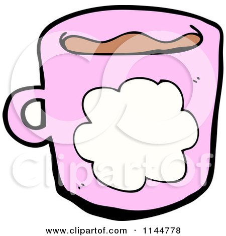 Cartoon of a Pink Coffee Mug with a Cloud 1 - Royalty Free Vector Clipart by lineartestpilot