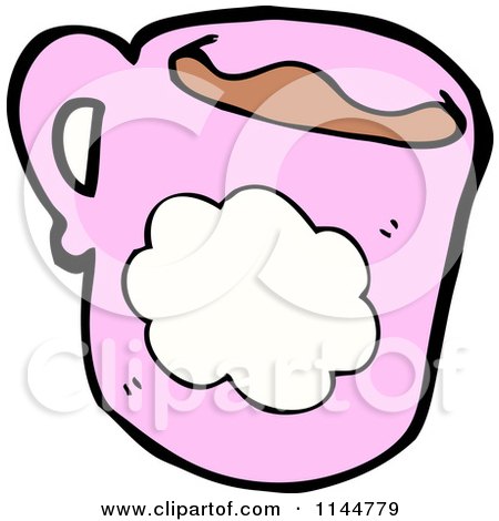 Cartoon of a Pink Coffee Mug with a Cloud 2 - Royalty Free Vector Clipart by lineartestpilot