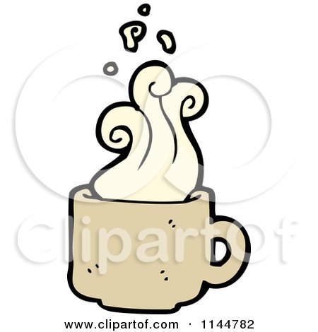 Cartoon of a Steamy Tan Coffee Mug 2 - Royalty Free Vector Clipart by lineartestpilot