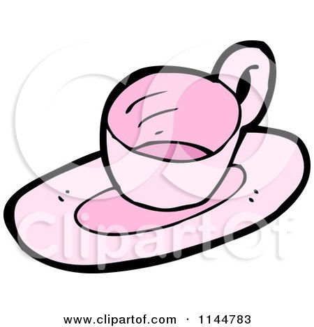 Cartoon of a Pink Tea Cup and Saucer 1 - Royalty Free Vector Clipart by lineartestpilot