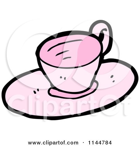 Cartoon of a Pink Tea Cup and Saucer 2 - Royalty Free Vector Clipart by lineartestpilot