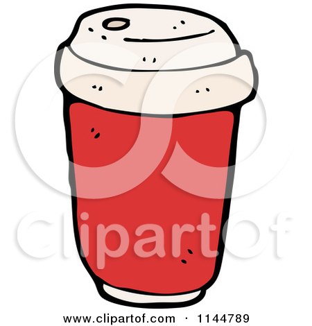 Cartoon of a Red to Go Coffee Cup - Royalty Free Vector Clipart by lineartestpilot
