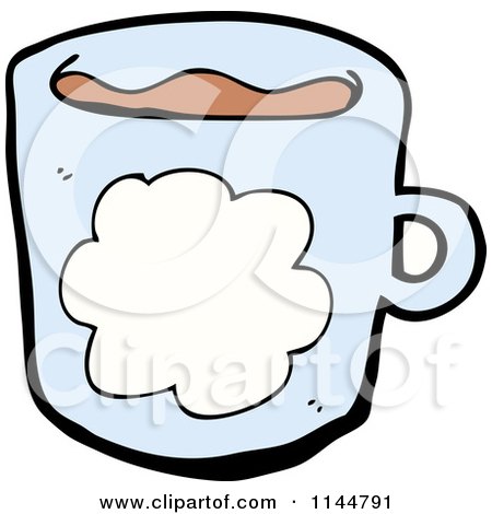 Cartoon of a Blue Coffee Mug with a Cloud 1 - Royalty Free Vector Clipart by lineartestpilot