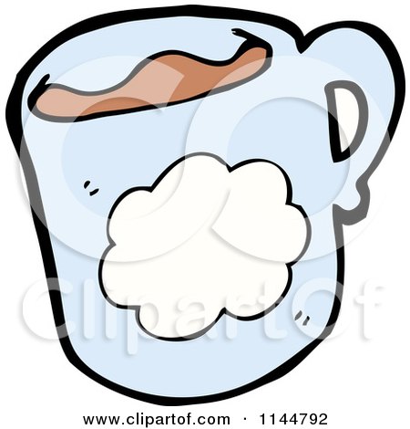 Cartoon of a Blue Coffee Mug with a Cloud 2 - Royalty Free Vector Clipart by lineartestpilot