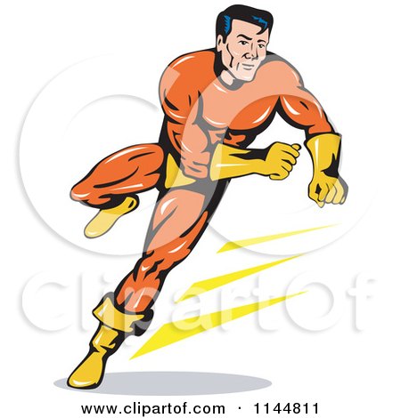 Clipart of a Retro Super Hero Guy Running - Royalty Free Vector Illustration by patrimonio