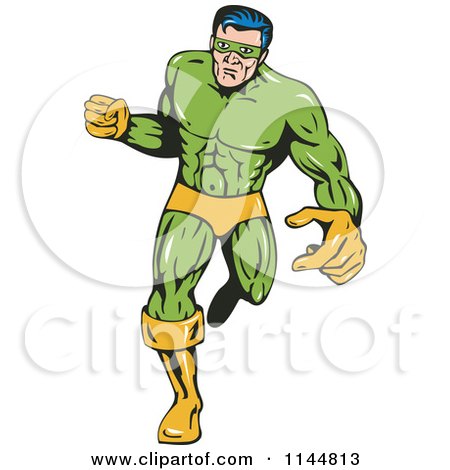 Clipart of a Male Superhero Running 1 - Royalty Free Vector Illustration by patrimonio