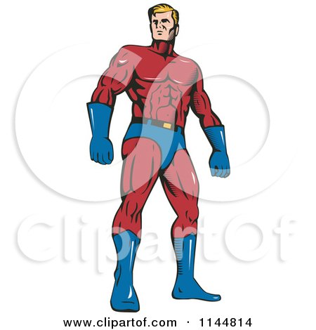 Clipart of a Male Superhero Standing - Royalty Free Vector Illustration by patrimonio