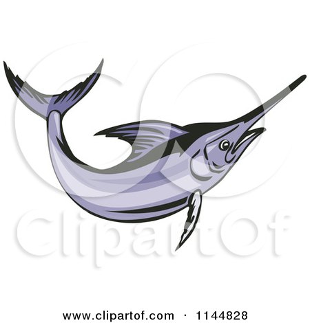Clipart of a Purple Swordfish Leaping - Royalty Free Vector Illustration by patrimonio