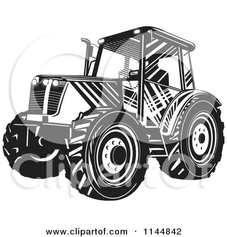 Clipart of a Black and White Tractor - Royalty Free Vector Illustration by patrimonio