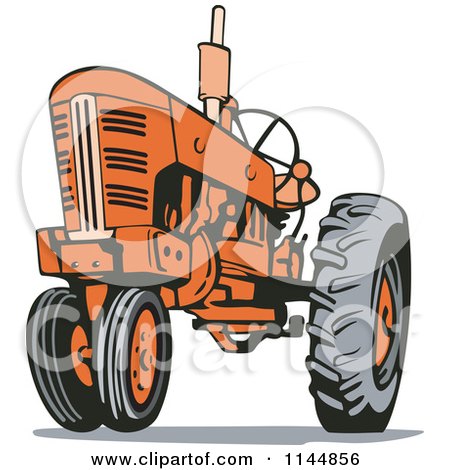 Clipart of a Retro Orange Tractor 1 - Royalty Free Vector Illustration by patrimonio