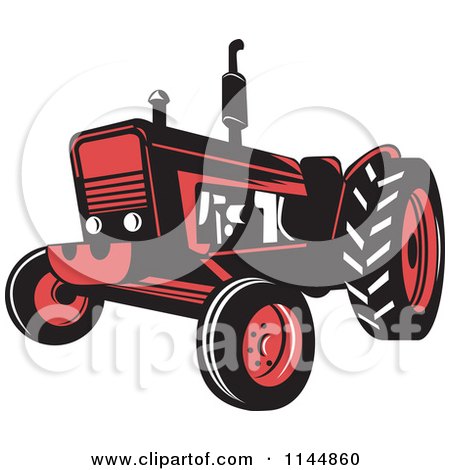 Clipart of a Retro Red Tractor - Royalty Free Vector Illustration by patrimonio