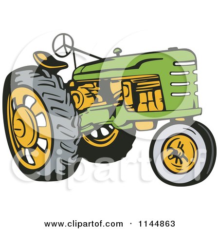 Clipart of a Retro Green Tractor - Royalty Free Vector Illustration by patrimonio