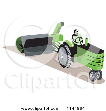 Clipart of a Man Operating a Green Tractor - Royalty Free Vector Illustration by patrimonio