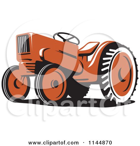Clipart of a Retro Orange Tractor 2 - Royalty Free Vector Illustration by patrimonio