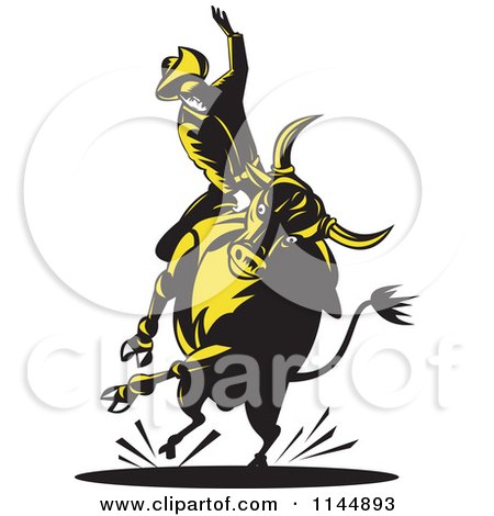 Clipart of a Retro Rodeo Cowboy on a Bucking Bull 5 - Royalty Free Vector Illustration by patrimonio
