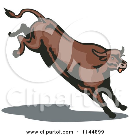 Clipart of Jumping Brown Bull - Royalty Free Vector Illustration by patrimonio